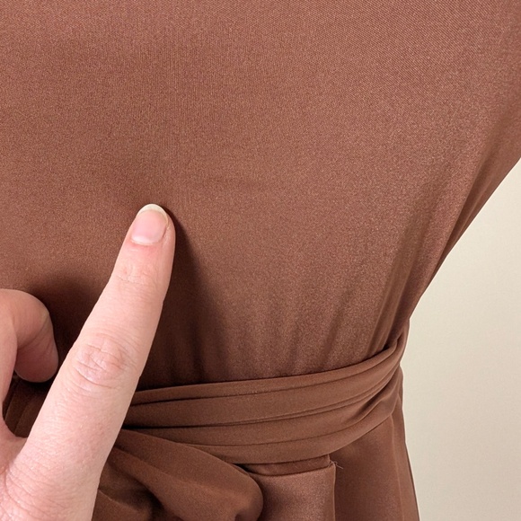 Banana Republic Asymmetrical Gold Mini Dress One Shoulder Open Belted Circle - Picture 10 of 11